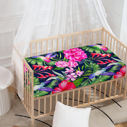 Hawaiian Tropical Birds Pattern Print Baby Crib Sheet