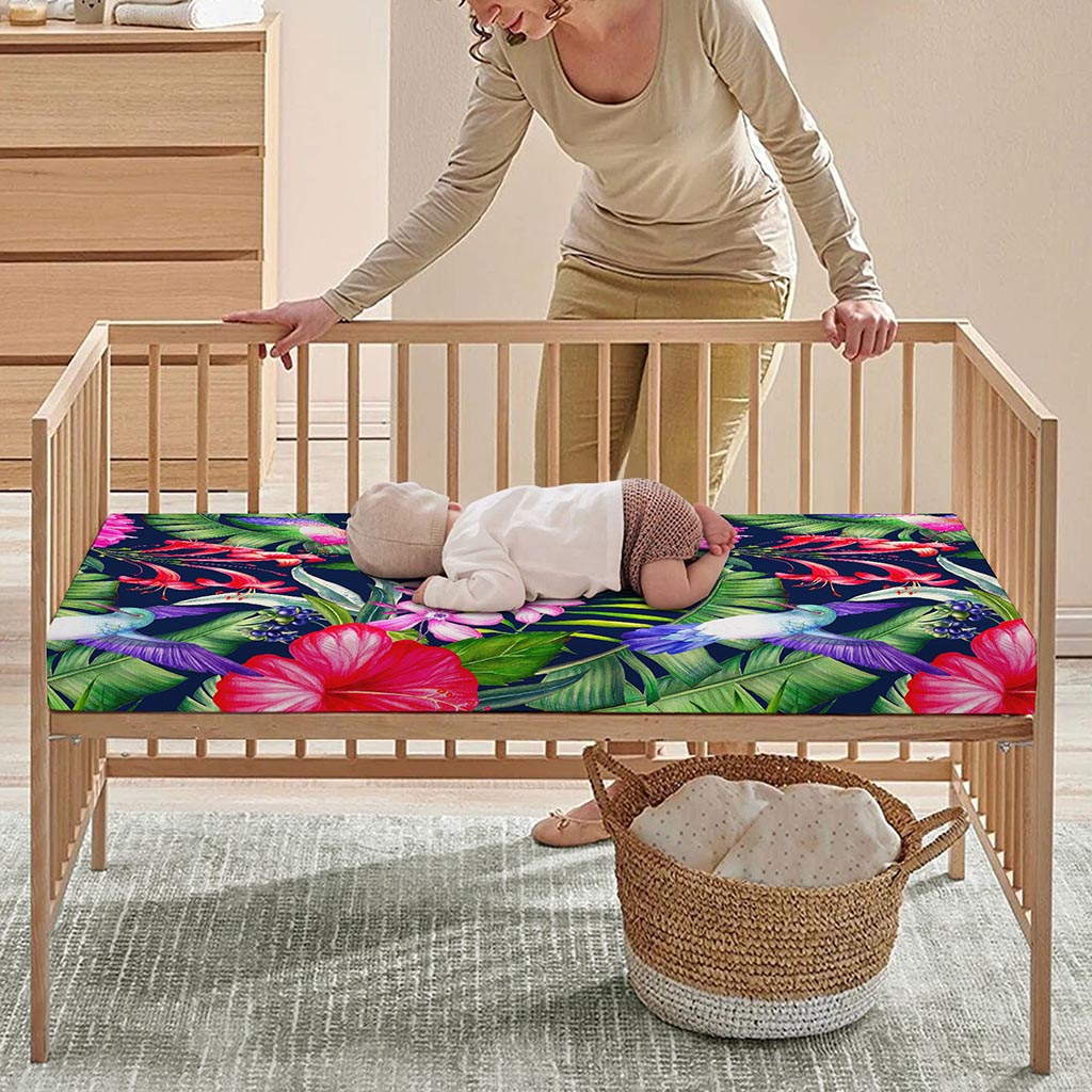 Hawaiian Tropical Birds Pattern Print Baby Crib Sheet