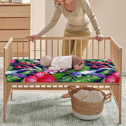 Hawaiian Tropical Birds Pattern Print Baby Crib Sheet