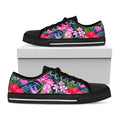 Hawaiian Tropical Birds Pattern Print Black Low Top Sneakers