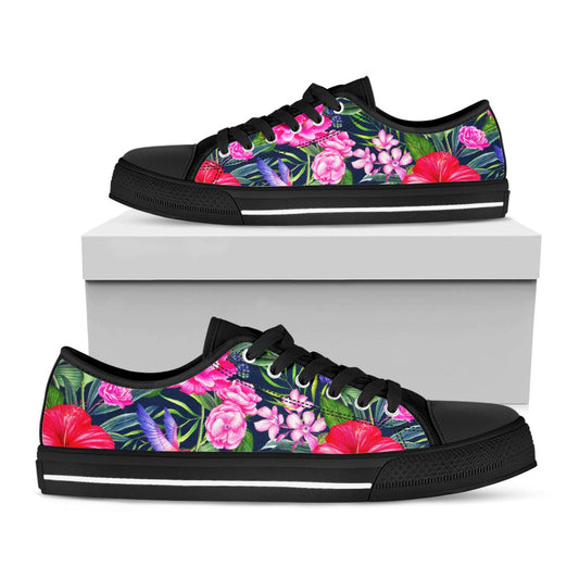 Hawaiian Tropical Birds Pattern Print Black Low Top Sneakers