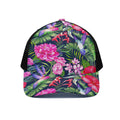 Hawaiian Tropical Birds Pattern Print Black Mesh Trucker Hat