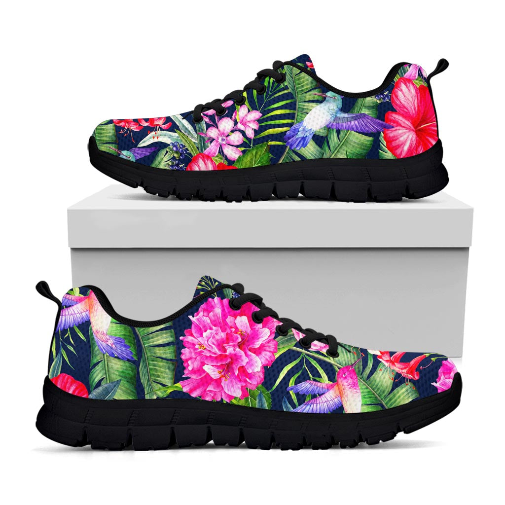 Hawaiian Tropical Birds Pattern Print Black Running Shoes