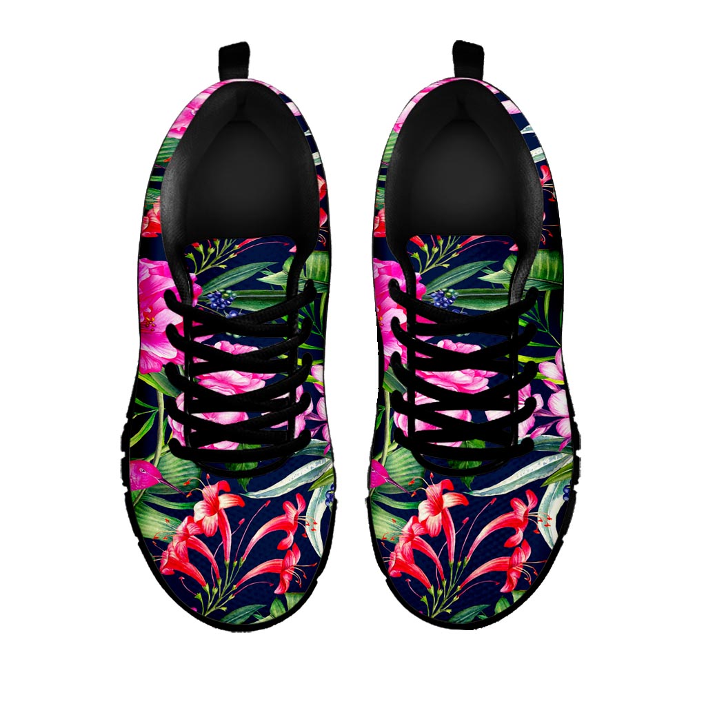 Hawaiian Tropical Birds Pattern Print Black Running Shoes