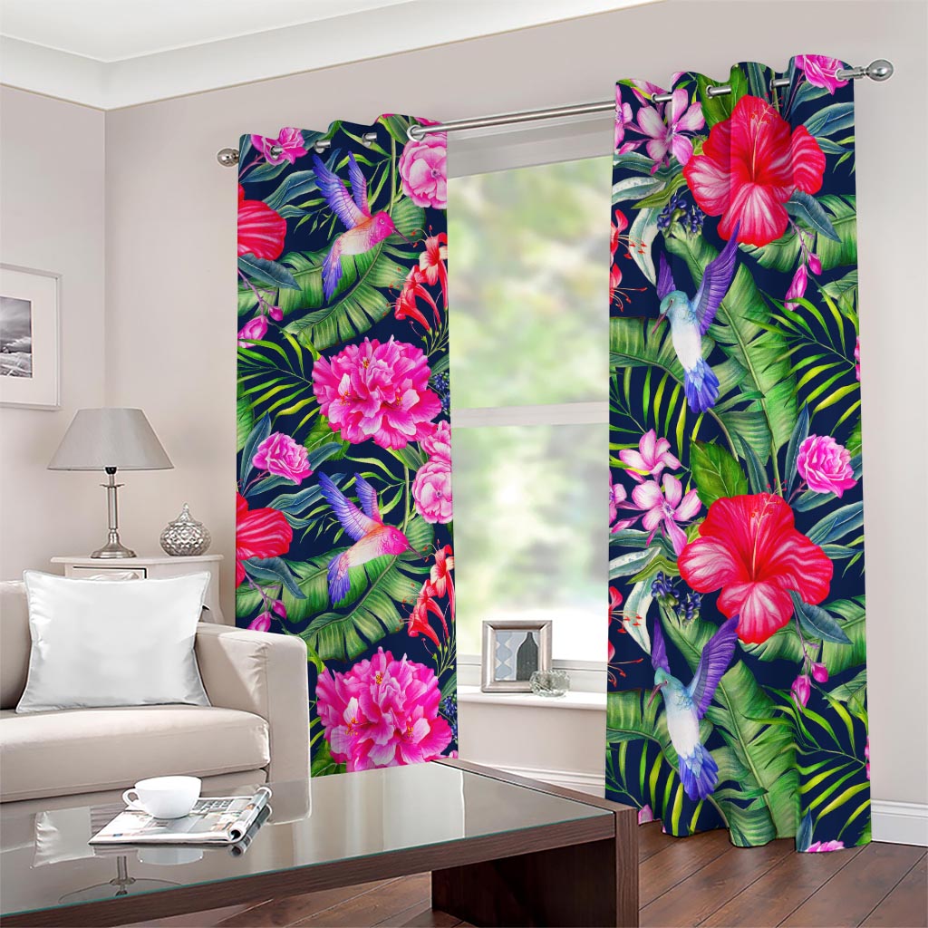 Hawaiian Tropical Birds Pattern Print Blackout Grommet Curtains