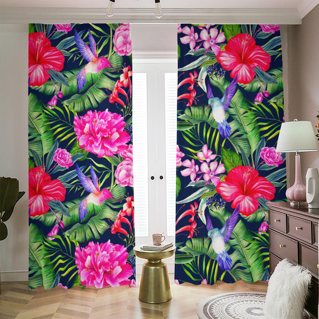 Hawaiian Tropical Birds Pattern Print Blackout Pencil Pleat Curtains
