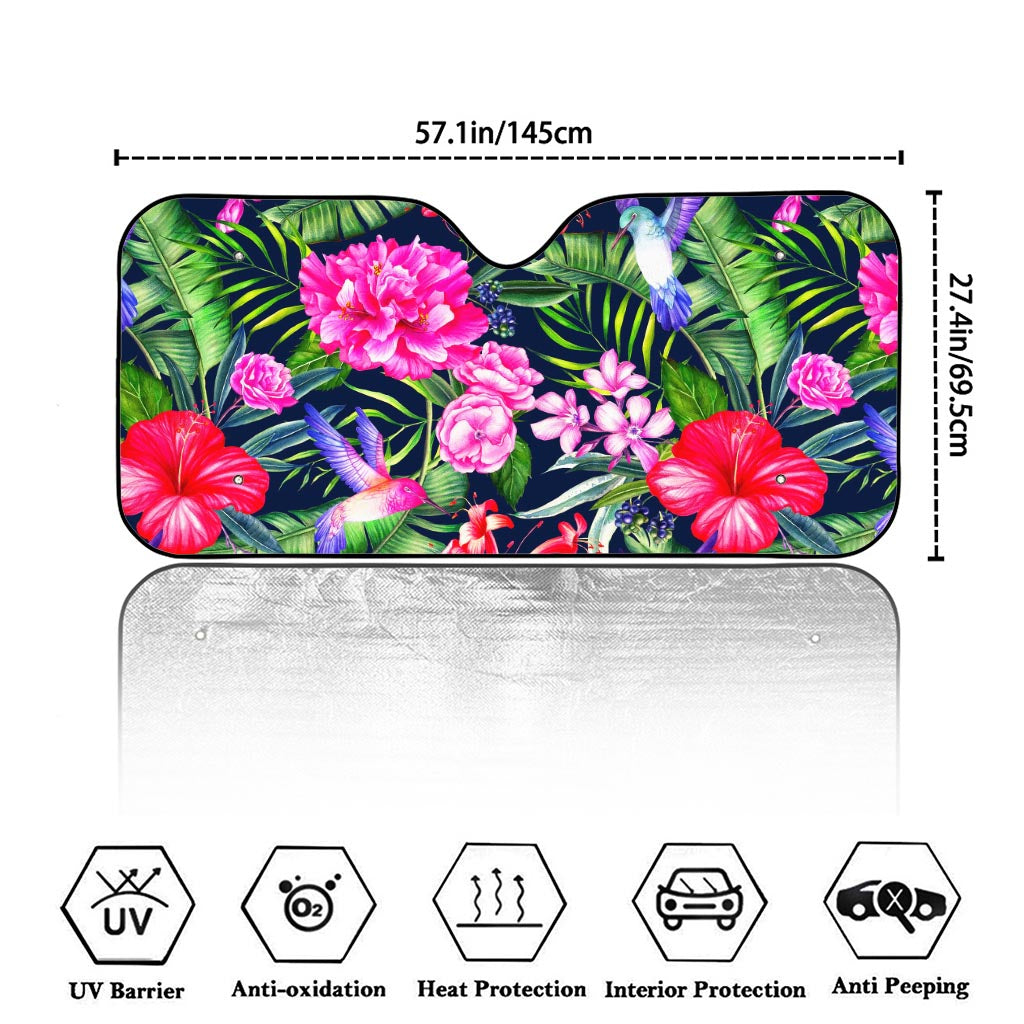 Hawaiian Tropical Birds Pattern Print Car Windshield Sun Shade