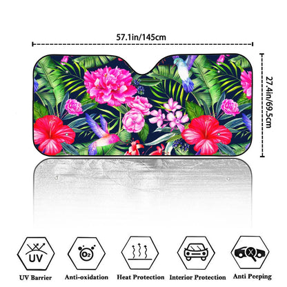 Hawaiian Tropical Birds Pattern Print Car Windshield Sun Shade