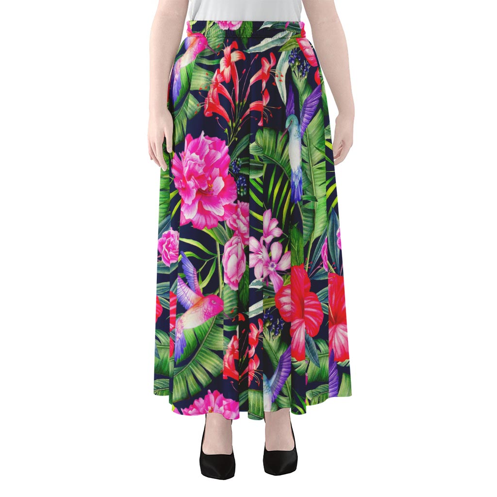 Hawaiian Tropical Birds Pattern Print Chiffon Maxi Skirt
