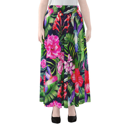Hawaiian Tropical Birds Pattern Print Chiffon Maxi Skirt