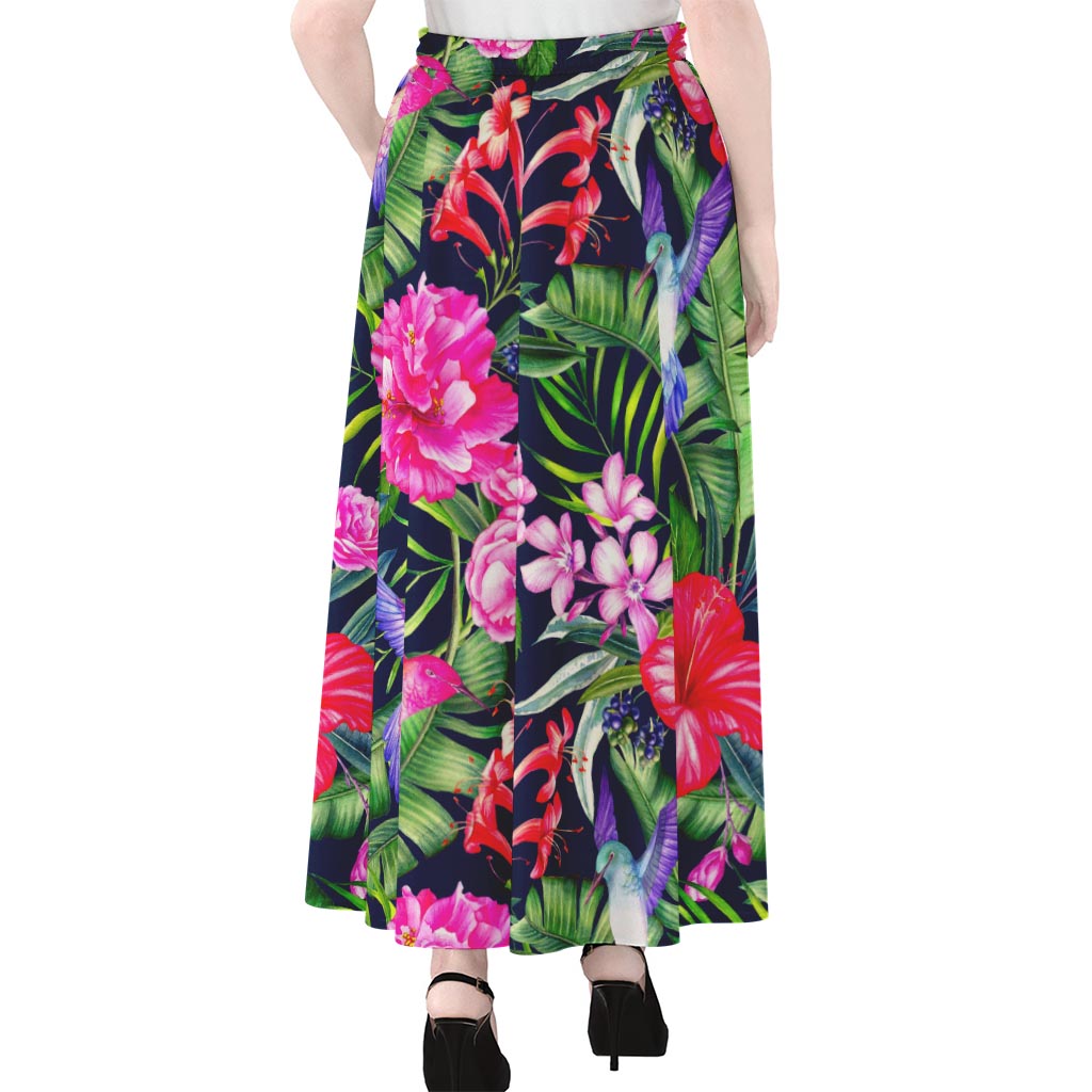 Hawaiian Tropical Birds Pattern Print Chiffon Maxi Skirt