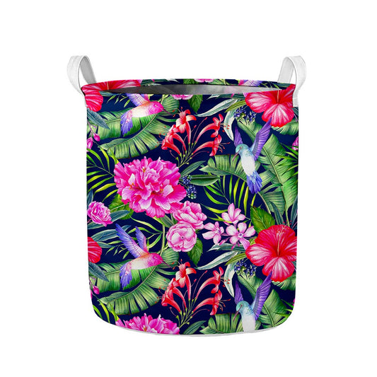 Hawaiian Tropical Birds Pattern Print Collapsible Laundry Basket