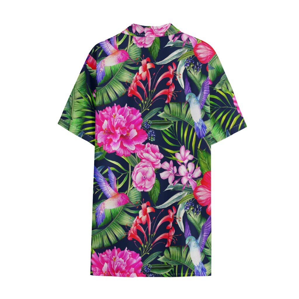 Hawaiian Tropical Birds Pattern Print Cotton Hawaiian Shirt