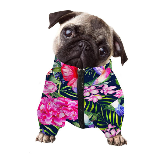 Hawaiian Tropical Birds Pattern Print Dog Zip Up Jacket