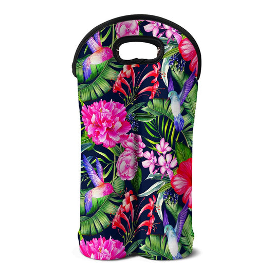 Hawaiian Tropical Birds Pattern Print Double Neoprene Wine Tote