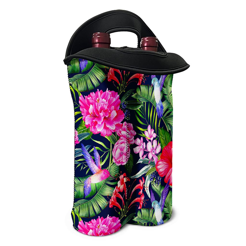 Hawaiian Tropical Birds Pattern Print Double Neoprene Wine Tote