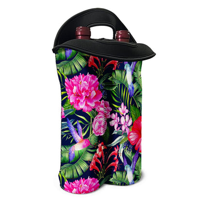 Hawaiian Tropical Birds Pattern Print Double Neoprene Wine Tote
