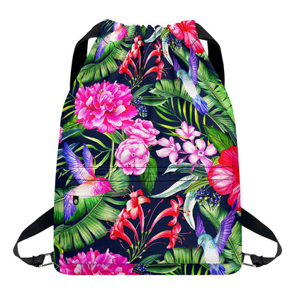 Hawaiian Tropical Birds Pattern Print Drawstring Backpack