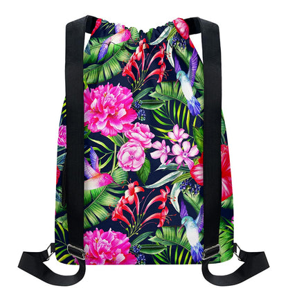 Hawaiian Tropical Birds Pattern Print Drawstring Backpack