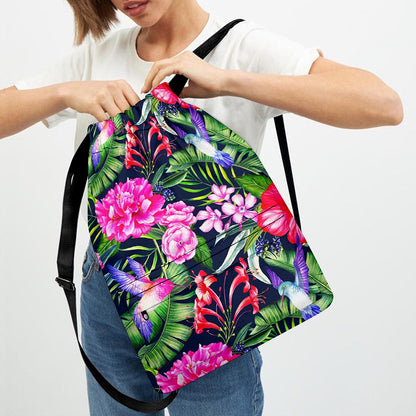 Hawaiian Tropical Birds Pattern Print Drawstring Backpack