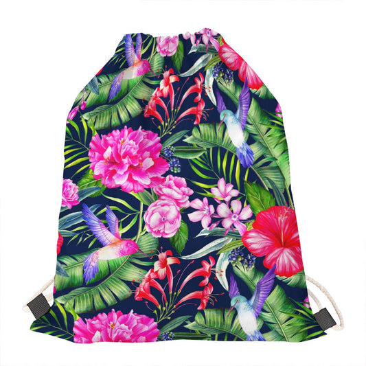 Hawaiian Tropical Birds Pattern Print Drawstring Bag