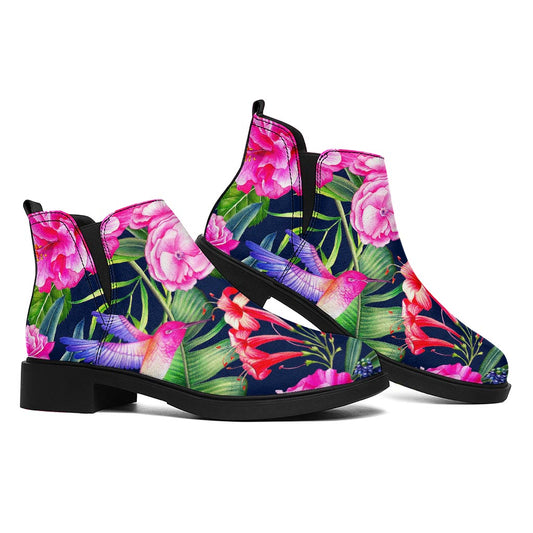 Hawaiian Tropical Birds Pattern Print Flat Ankle Boots