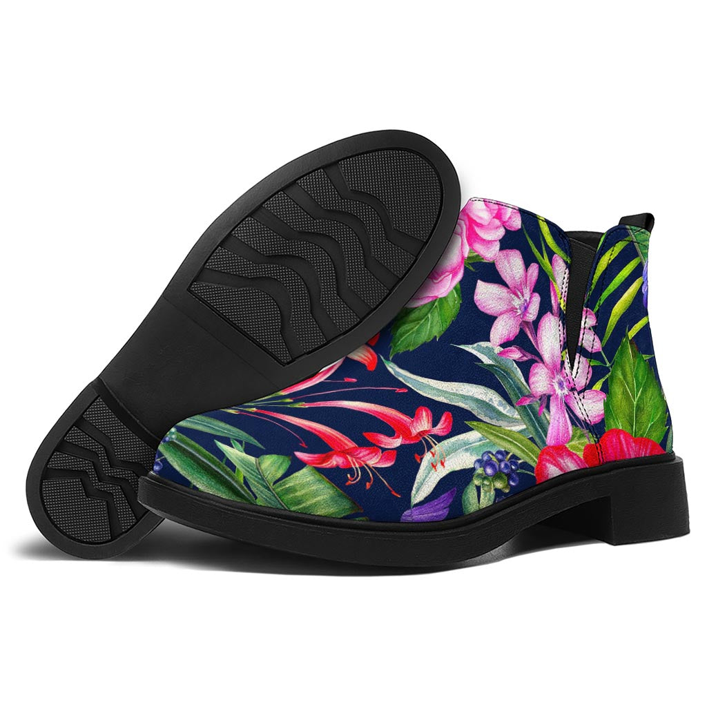 Hawaiian Tropical Birds Pattern Print Flat Ankle Boots