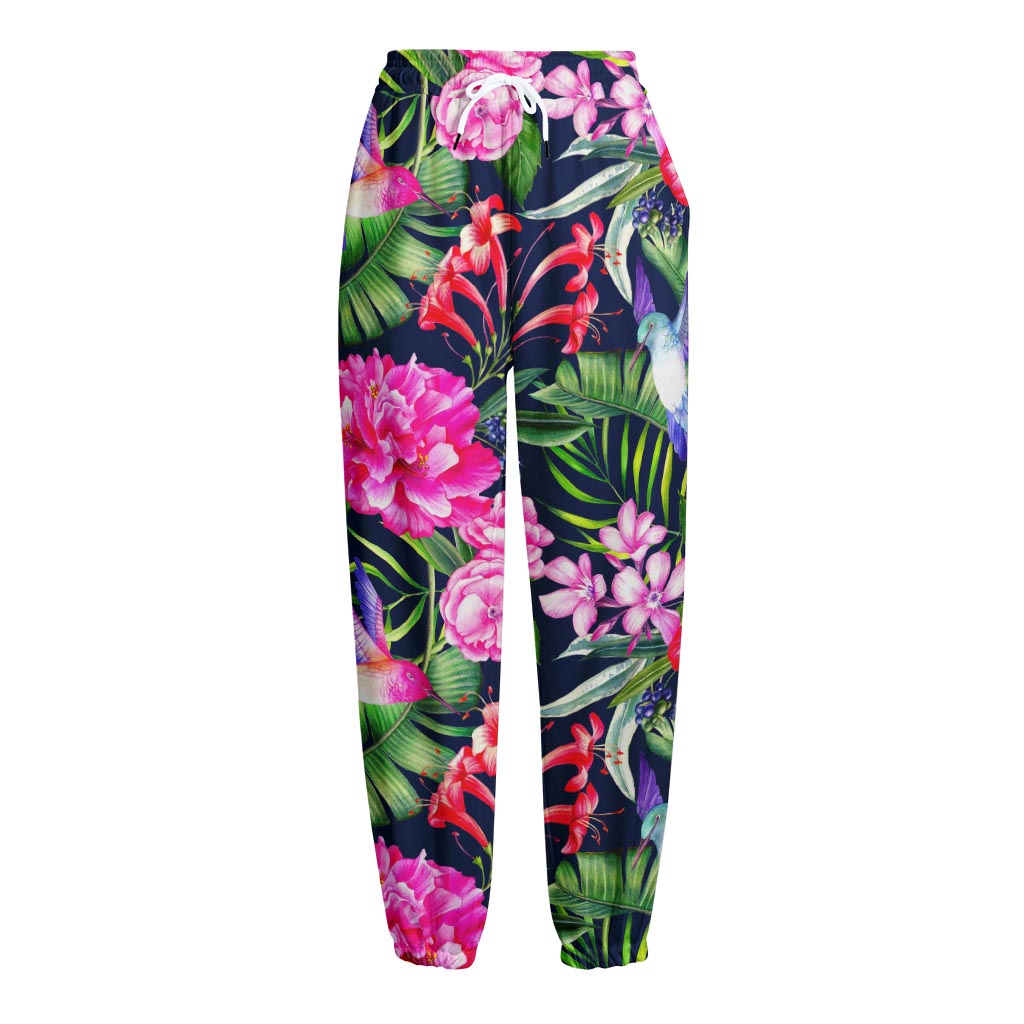 Hawaiian Tropical Birds Pattern Print Fleece Lined Knit Pants