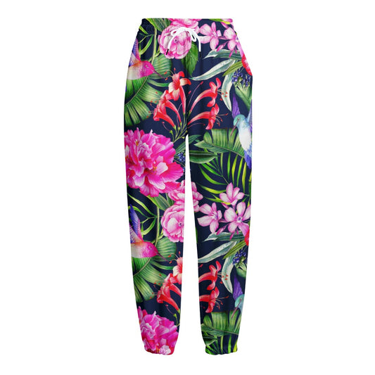 Hawaiian Tropical Birds Pattern Print Fleece Lined Knit Pants