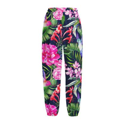 Hawaiian Tropical Birds Pattern Print Fleece Lined Knit Pants