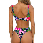 Hawaiian Tropical Birds Pattern Print Front Bow Tie Bikini