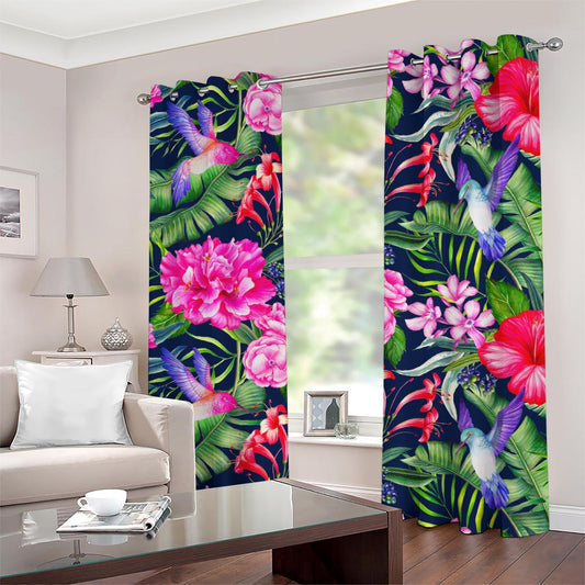 Hawaiian Tropical Birds Pattern Print Grommet Curtains