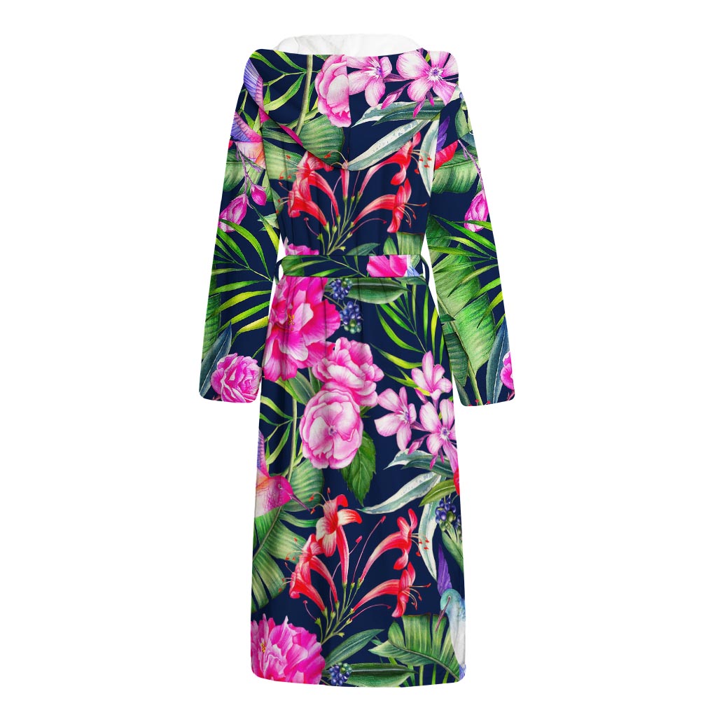 Hawaiian Tropical Birds Pattern Print Hooded Bathrobe