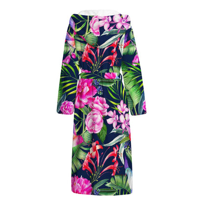 Hawaiian Tropical Birds Pattern Print Hooded Bathrobe