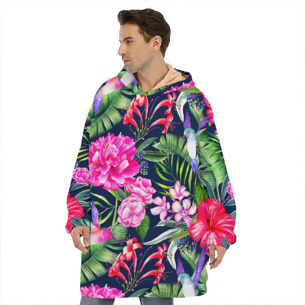 Hawaiian Tropical Birds Pattern Print Hoodie Blanket