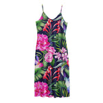 Hawaiian Tropical Birds Pattern Print Jersey Midi Cami Dress