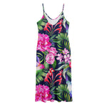 Hawaiian Tropical Birds Pattern Print Jersey Midi Cami Dress