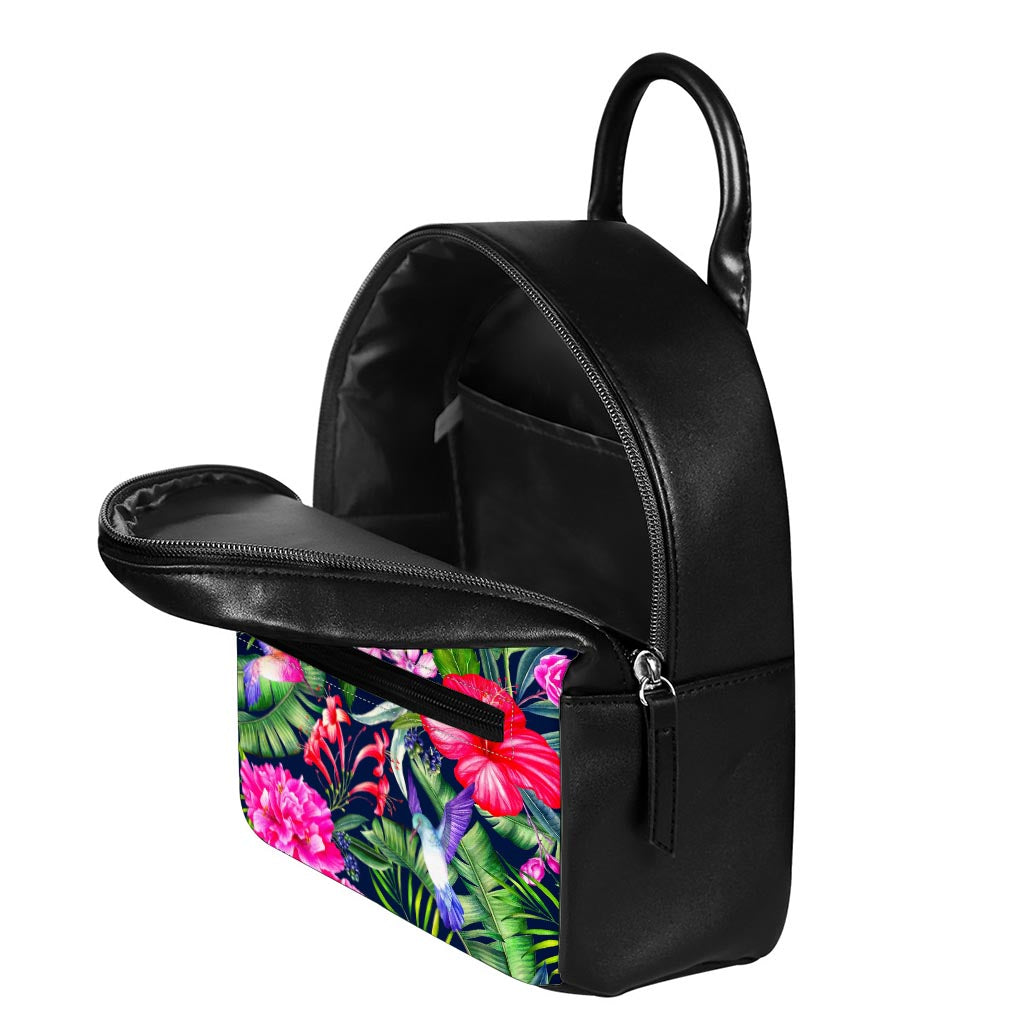 Hawaiian Tropical Birds Pattern Print Leather Backpack