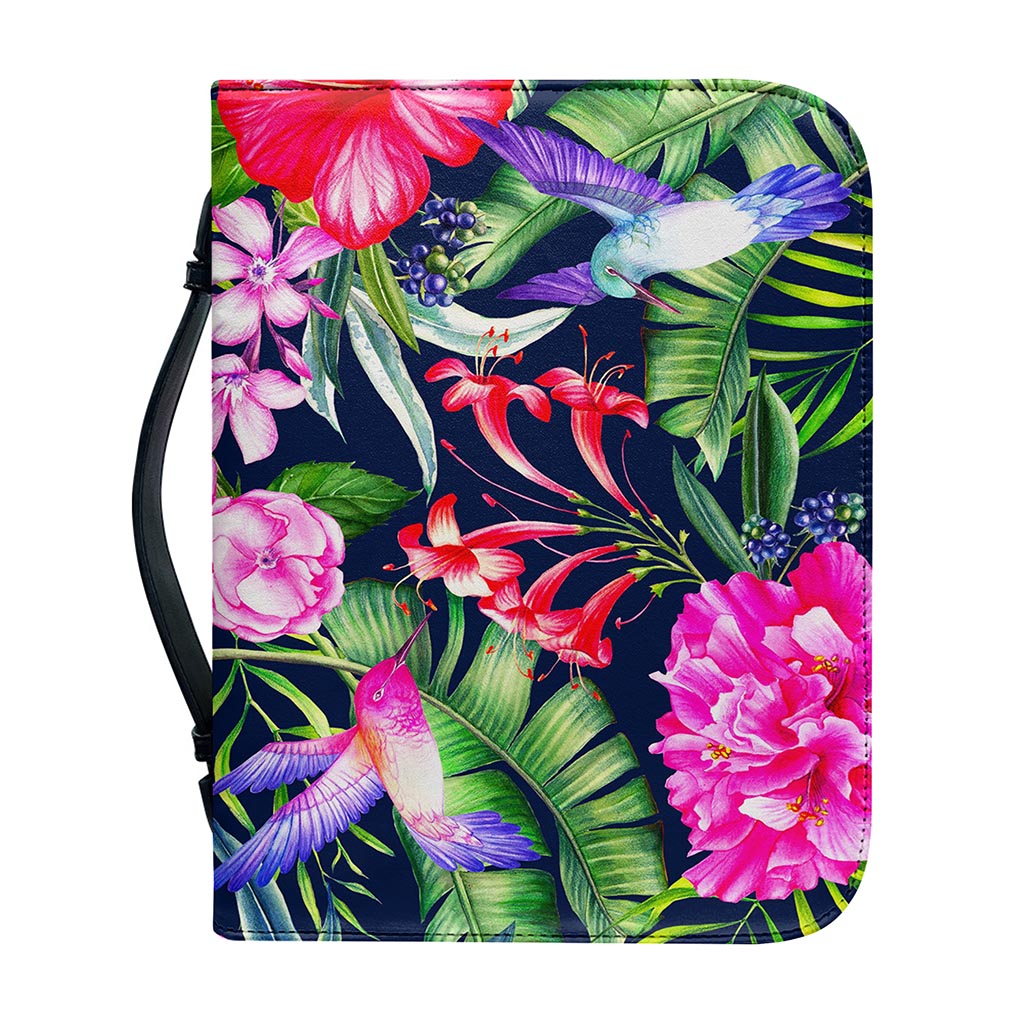 Hawaiian Tropical Birds Pattern Print Leather Bible Cover
