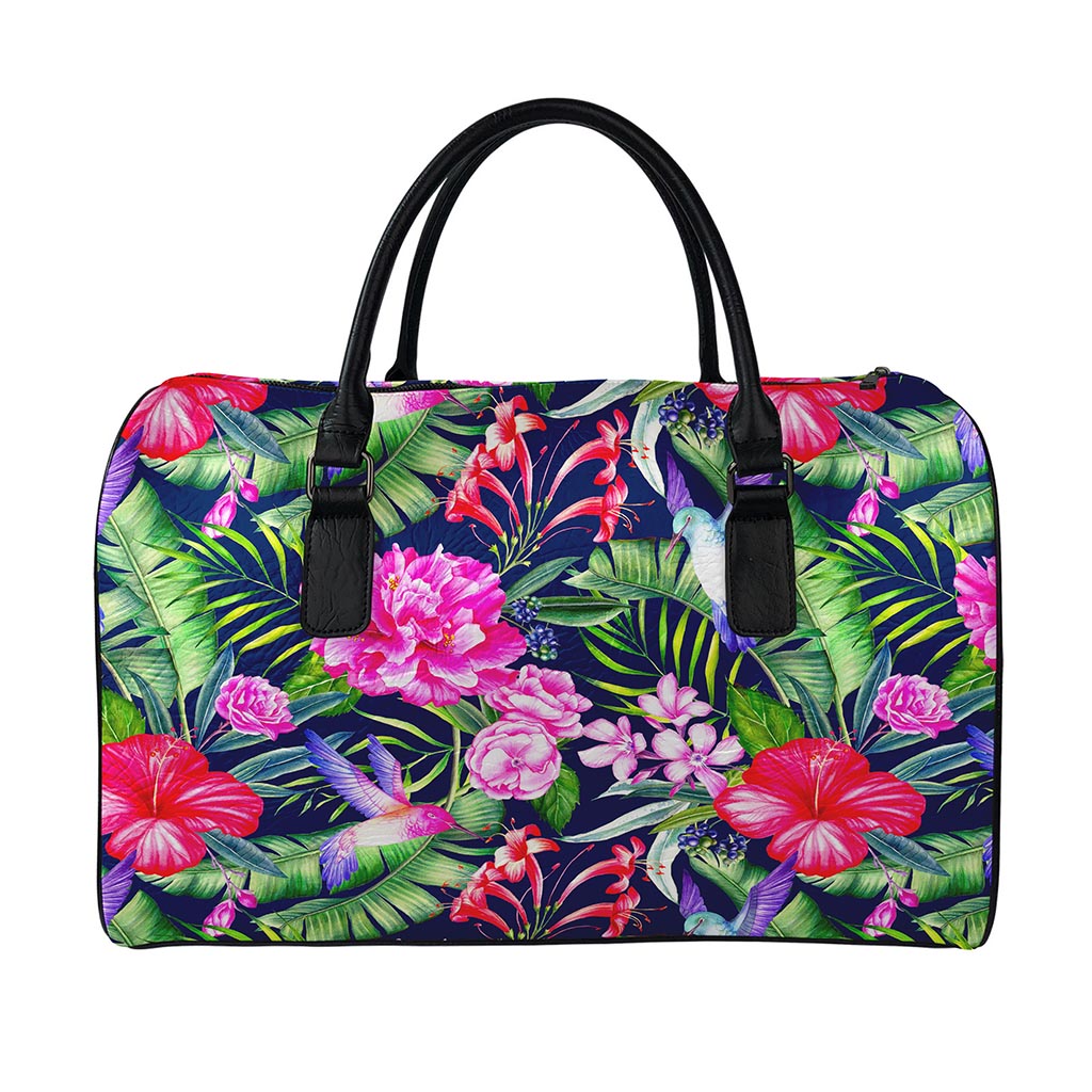 Hawaiian Tropical Birds Pattern Print Leather Duffle Bag