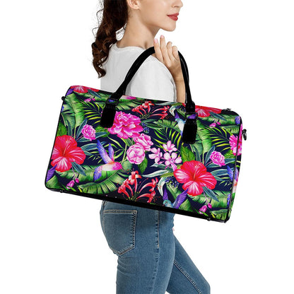 Hawaiian Tropical Birds Pattern Print Leather Duffle Bag