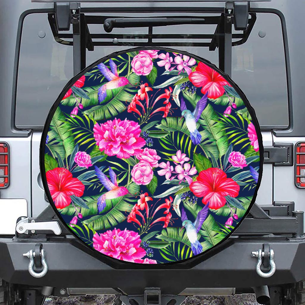 Hawaiian Tropical Birds Pattern Print Leather Spare Tire Cover