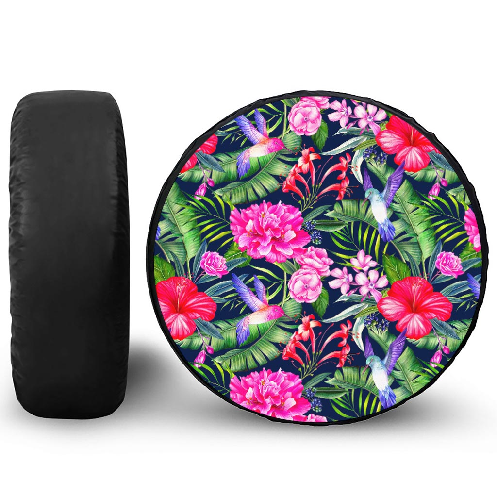 Hawaiian Tropical Birds Pattern Print Leather Spare Tire Cover