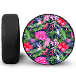 Hawaiian Tropical Birds Pattern Print Leather Spare Tire Cover