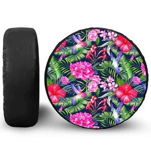 Hawaiian Tropical Birds Pattern Print Leather Spare Tire Cover