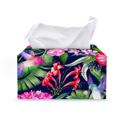 Hawaiian Tropical Birds Pattern Print Leather Tissue Box Cover
