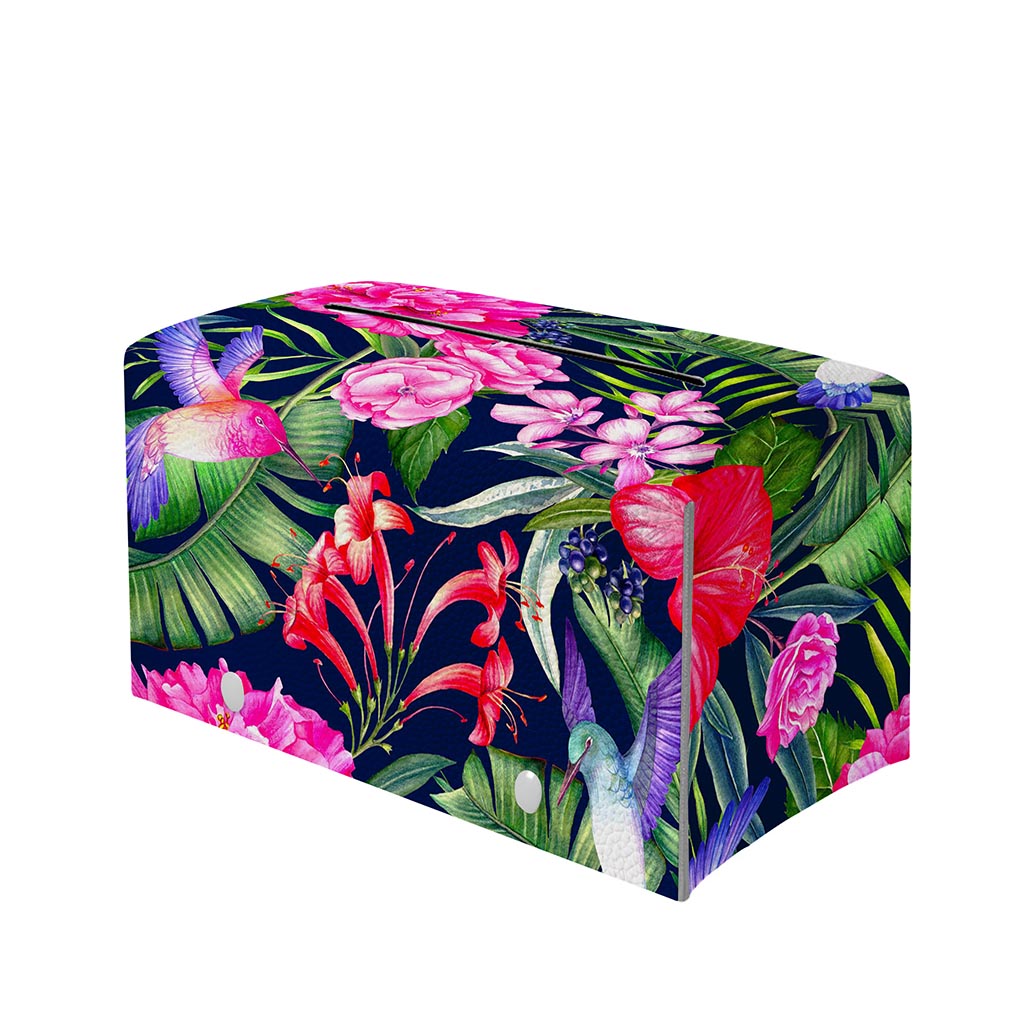 Hawaiian Tropical Birds Pattern Print Leather Tissue Box Cover
