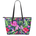 Hawaiian Tropical Birds Pattern Print Leather Tote Bag With Zipper