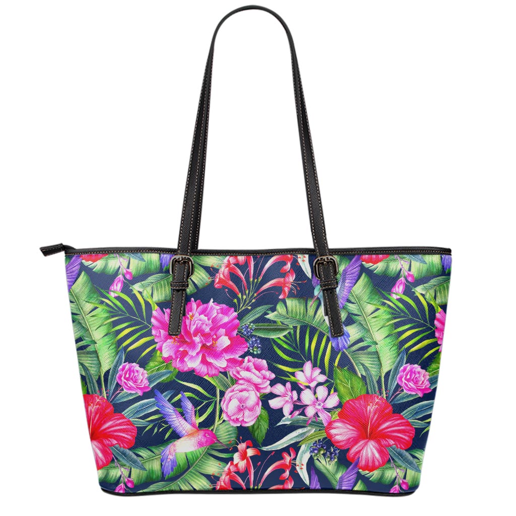 Hawaiian Tropical Birds Pattern Print Leather Tote Bag