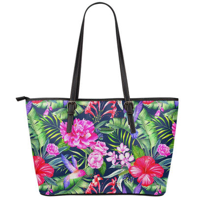 Hawaiian Tropical Birds Pattern Print Leather Tote Bag